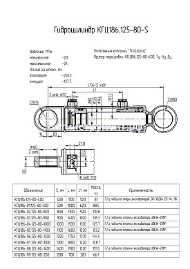 Гидроцилиндр подъема стрелы, опор экскаваторов КГЦ 186.125-80-900